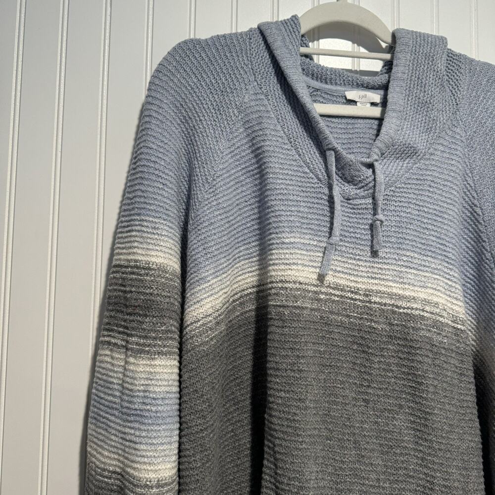 J Jill Striped Hooded Sweater Tunic Blue Gray Plus Size 4X - Picture 2 of 5
